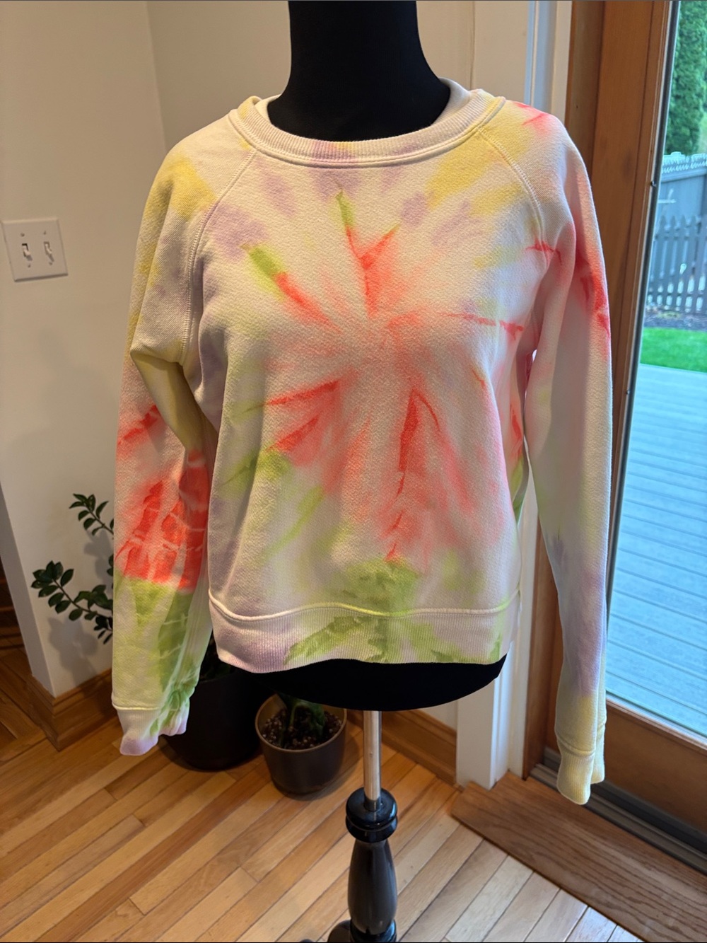 Tie-Dye Pastel Crewneck Sweatshirt - Neon Coral & Lime. Vibrant colors